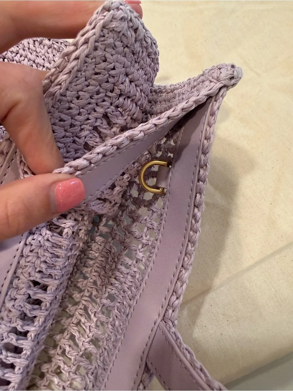 Tory Burch Lavender Hand Crochet Large Tote with Logo